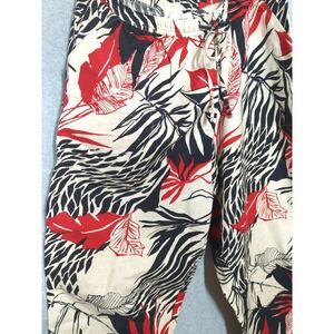 Linen Blend Pants Plus 1X Wide Leg Dramatic Red Black Palm Print A Roar of Style